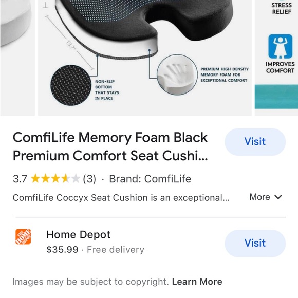 Memory foam black premium comfort chair cushion NWOT.  New condition - Picture 8 of 9